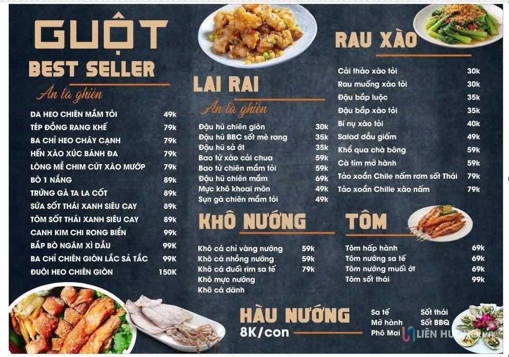 Món nhậu hấp dẫn tại Guột Liên Hương, mở cửa 17h-2h