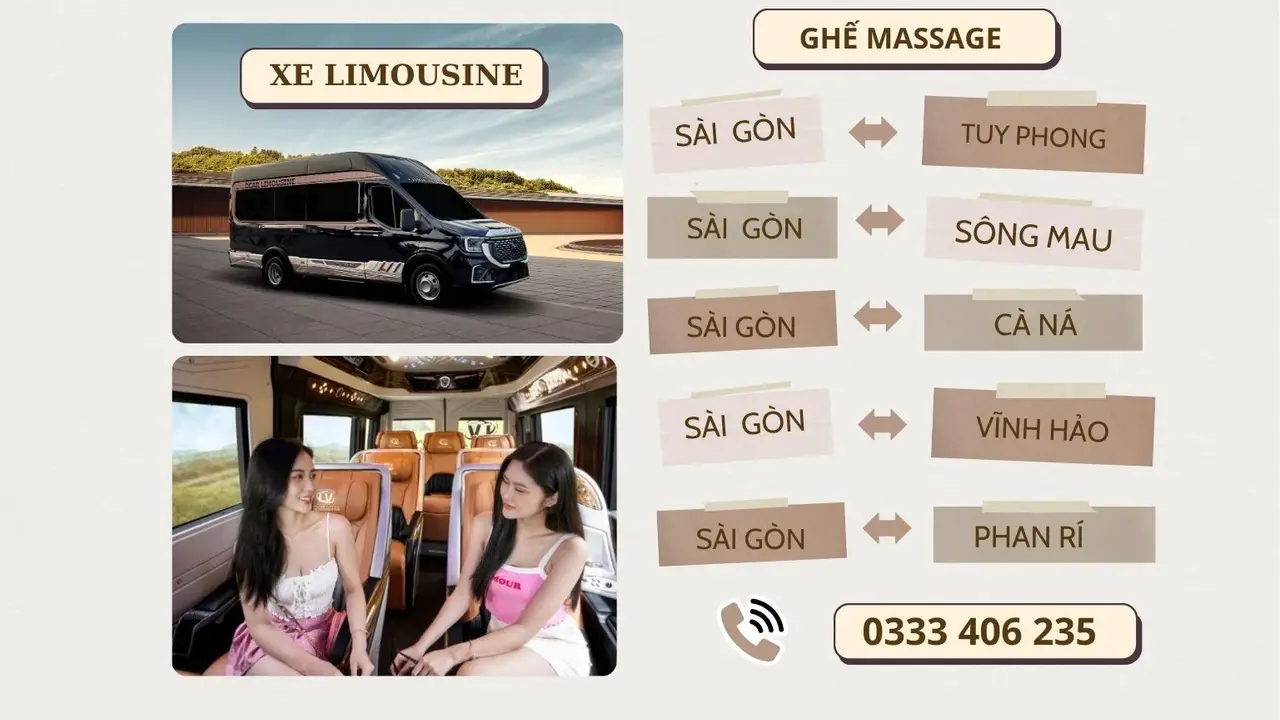 Xe limousine Vĩnh Hảo 9 chỗ ghế massage VIP tuyến Sài Gòn Bình Thuận